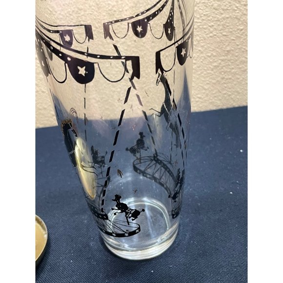 Vintage Circus Carousel Horses Poodles Cocktail Shaker Black Gold Retro - Picture 8 of 9